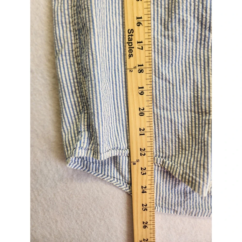 Ralph Lauren Kids Blue White Striped Seersucker Button Down Shirt Size L 14-16‎